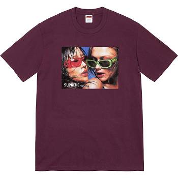 Burgundy Supreme Eyewear Tee T Shirts | IN363DN